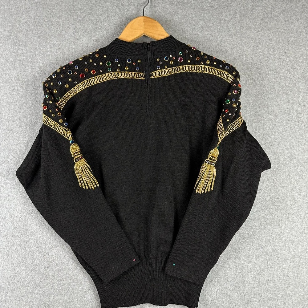 Vintage Antonella Preve NY Gold Tassels & 80's Bling Sweater Size Medium - Picture 2 of 11